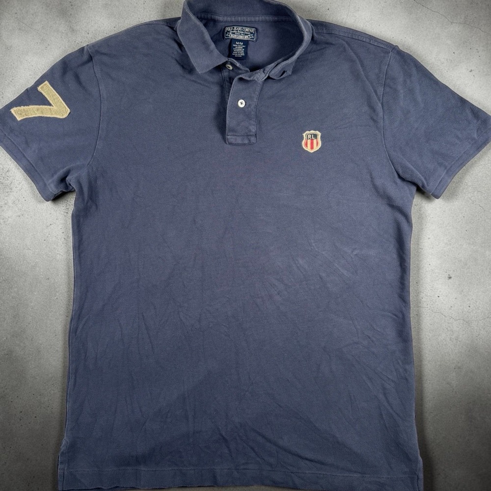 Polo Jeans Ralph Lauren Mens Polo Shirt M Navy Crest Number 7 Cotton Y2K